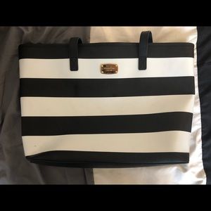 Black and White Striped Michael Kors Tote